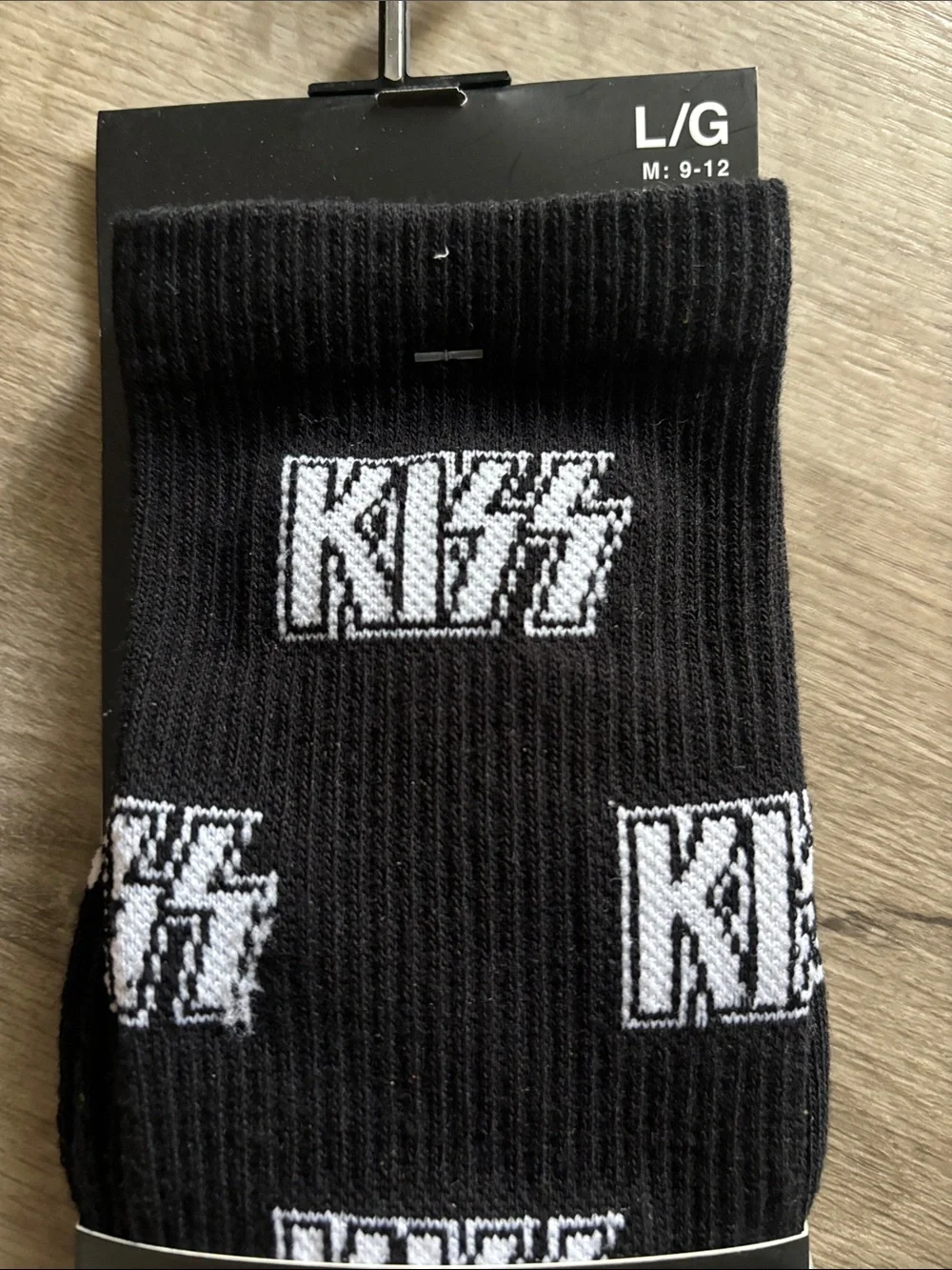 Kiss Black Crew Socks with White Logo Pattern